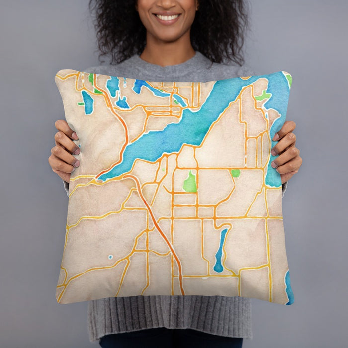 Person holding 18x18 Custom Port Orchard Washington Map Throw Pillow in Watercolor