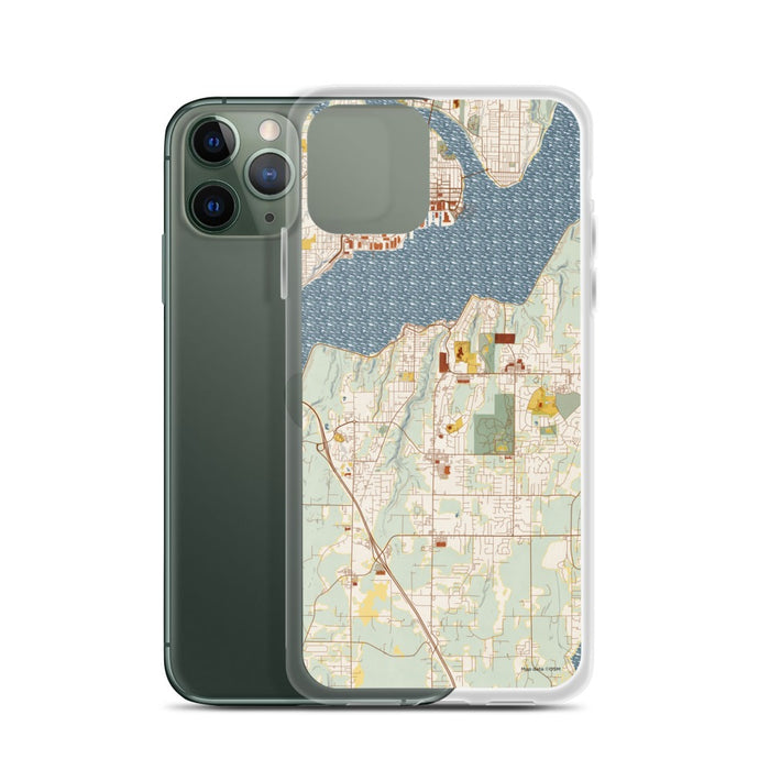 Custom Port Orchard Washington Map Phone Case in Woodblock on Table with Laptop and Plant