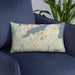 Custom Port Orchard Washington Map Throw Pillow in Woodblock on Blue Colored Chair