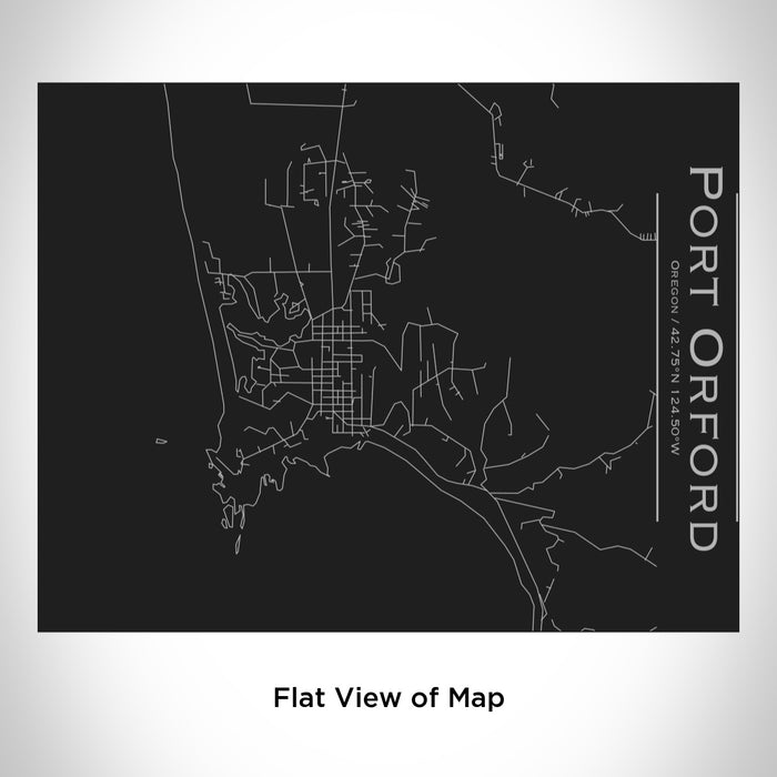 Rendered View of Port Orford Oregon Map Engraving on 20oz Stainless Steel Insulated Bottle with Bamboo Top in Black