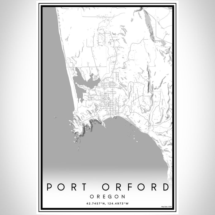 Port Orford Oregon Map Print Portrait Orientation in Classic Style With Shaded Background