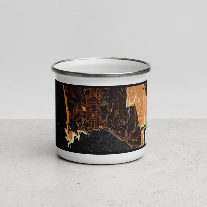 Front View Custom Port Orford Oregon Map Enamel Mug in Ember