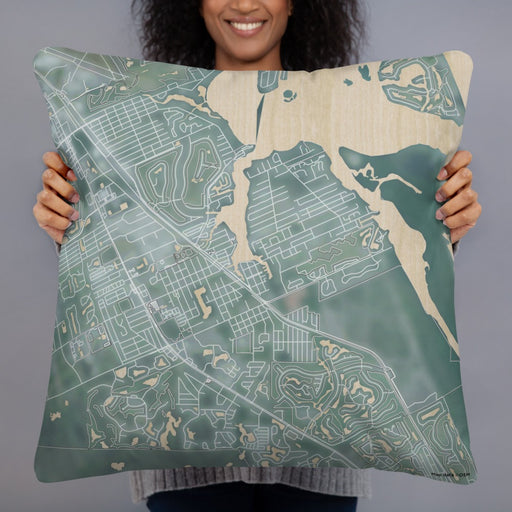 Person holding 22x22 Custom Port Salerno Florida Map Throw Pillow in Afternoon