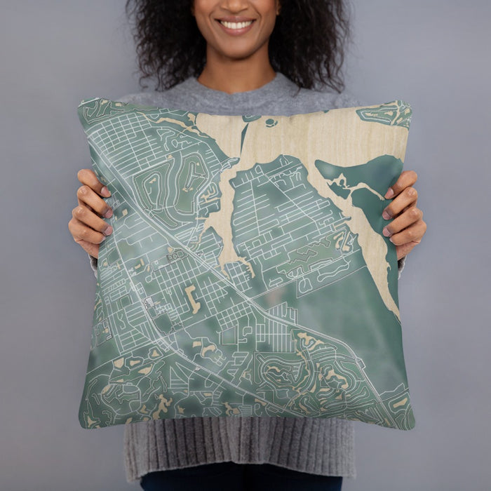 Person holding 18x18 Custom Port Salerno Florida Map Throw Pillow in Afternoon