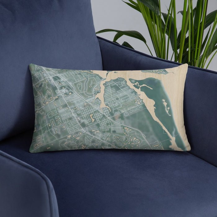 Custom Port Salerno Florida Map Throw Pillow in Afternoon on Blue Colored Chair