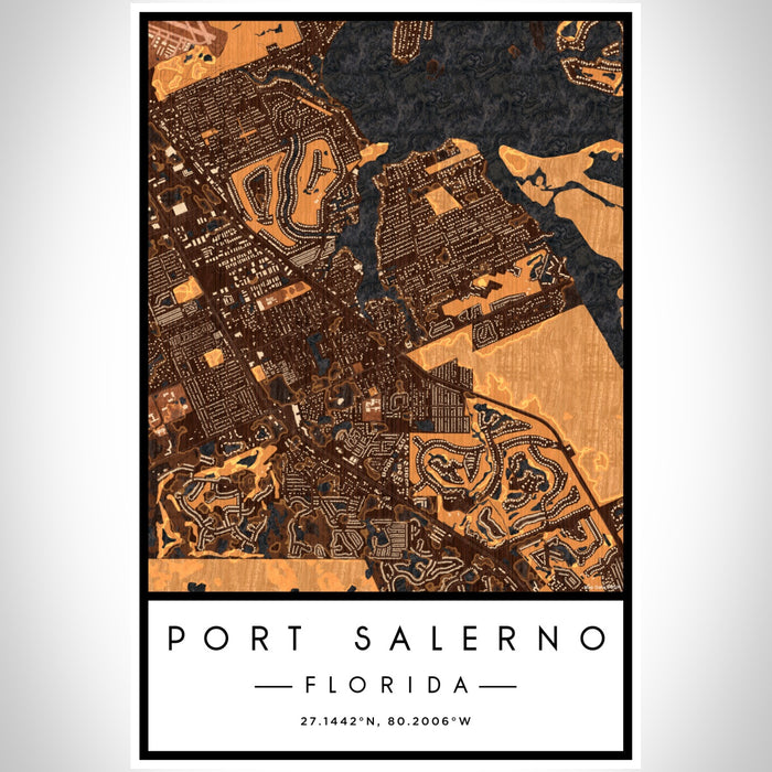Port Salerno Florida Map Print Portrait Orientation in Ember Style With Shaded Background