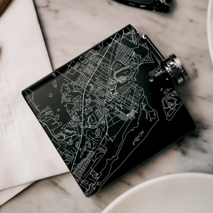 Port Salerno Florida Custom Engraved City Map Inscription Coordinates on 6oz Stainless Steel Flask in Black