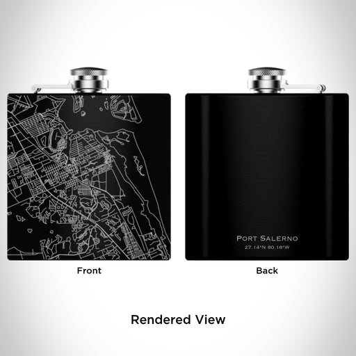 Rendered View of Port Salerno Florida Map Engraving on 6oz Stainless Steel Flask in Black