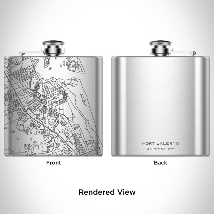 Rendered View of Port Salerno Florida Map Engraving on 6oz Stainless Steel Flask