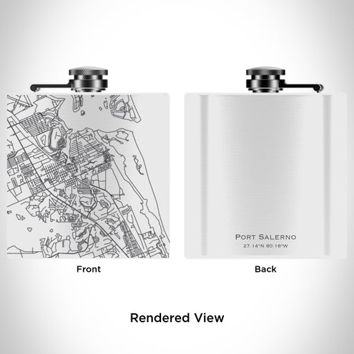 Rendered View of Port Salerno Florida Map Engraving on 6oz Stainless Steel Flask in White