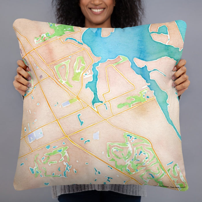 Person holding 22x22 Custom Port Salerno Florida Map Throw Pillow in Watercolor