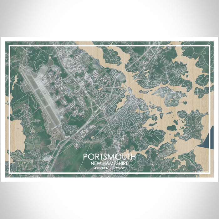 Portsmouth New Hampshire Map Print Landscape Orientation in Afternoon Style With Shaded Background