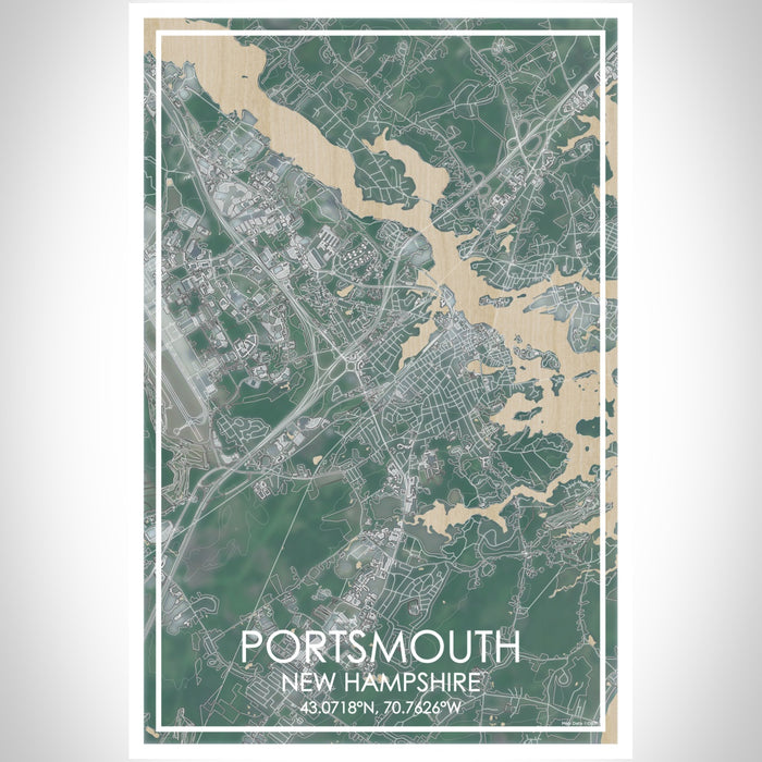 Portsmouth New Hampshire Map Print Portrait Orientation in Afternoon Style With Shaded Background