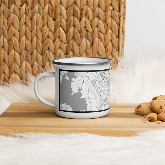 Left View Custom Portsmouth New Hampshire Map Enamel Mug in Classic on Table Top