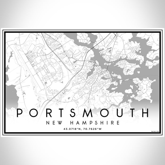 Portsmouth New Hampshire Map Print Landscape Orientation in Classic Style With Shaded Background