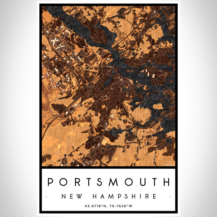 Portsmouth New Hampshire Map Print Portrait Orientation in Ember Style With Shaded Background