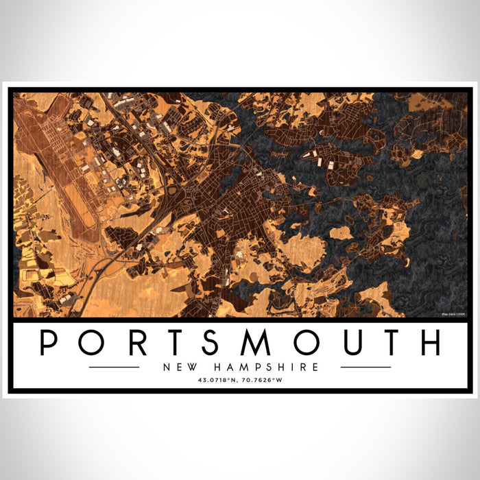 Portsmouth New Hampshire Map Print Landscape Orientation in Ember Style With Shaded Background