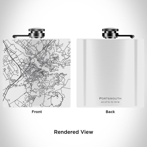 Rendered View of Portsmouth New Hampshire Map Engraving on 6oz Stainless Steel Flask in White