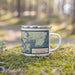 Right View Custom Portsmouth New Hampshire Map Enamel Mug in Woodblock on Grass With Trees in Background
