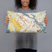Person holding 20x12 Custom Portsmouth New Hampshire Map Throw Pillow in Woodblock