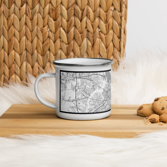 Left View Custom Portsmouth Virginia Map Enamel Mug in Classic on Table Top