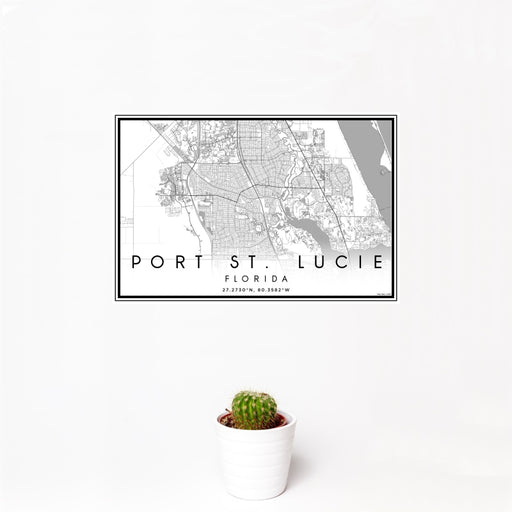 12x18 Port St. Lucie Florida Map Print Landscape Orientation in Classic Style With Small Cactus Plant in White Planter