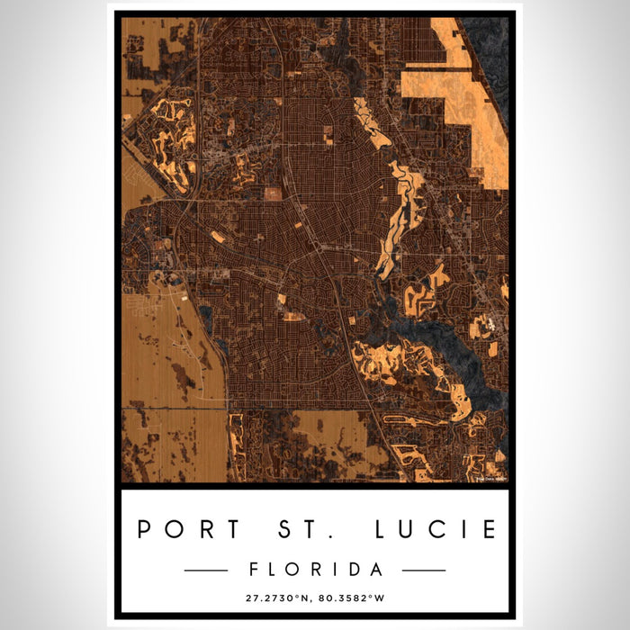 Port St. Lucie Florida Map Print Portrait Orientation in Ember Style With Shaded Background