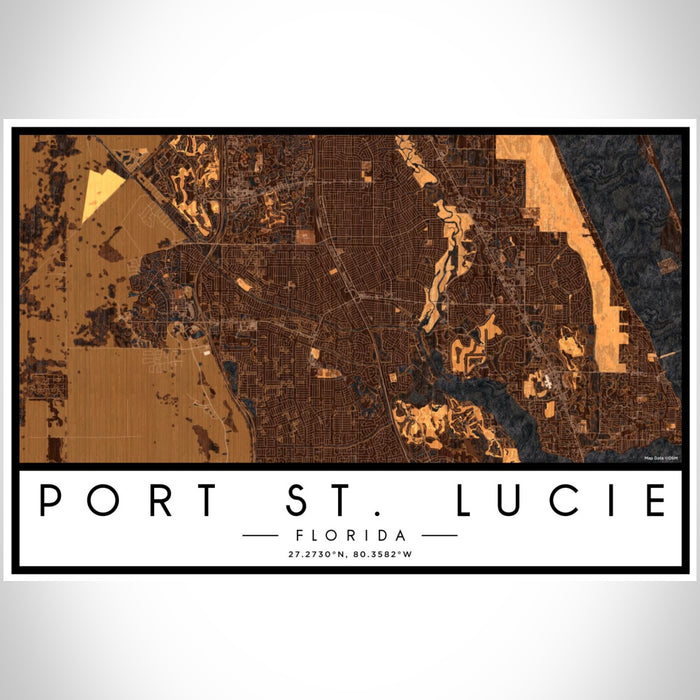 Port St. Lucie Florida Map Print Landscape Orientation in Ember Style With Shaded Background