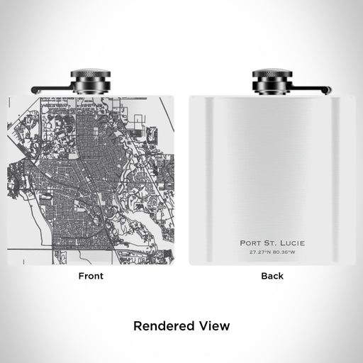 Rendered View of Port St. Lucie Florida Map Engraving on 6oz Stainless Steel Flask in White