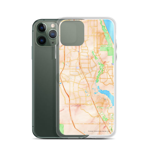 Custom Port St. Lucie Florida Map Phone Case in Watercolor on Table with Laptop and Plant