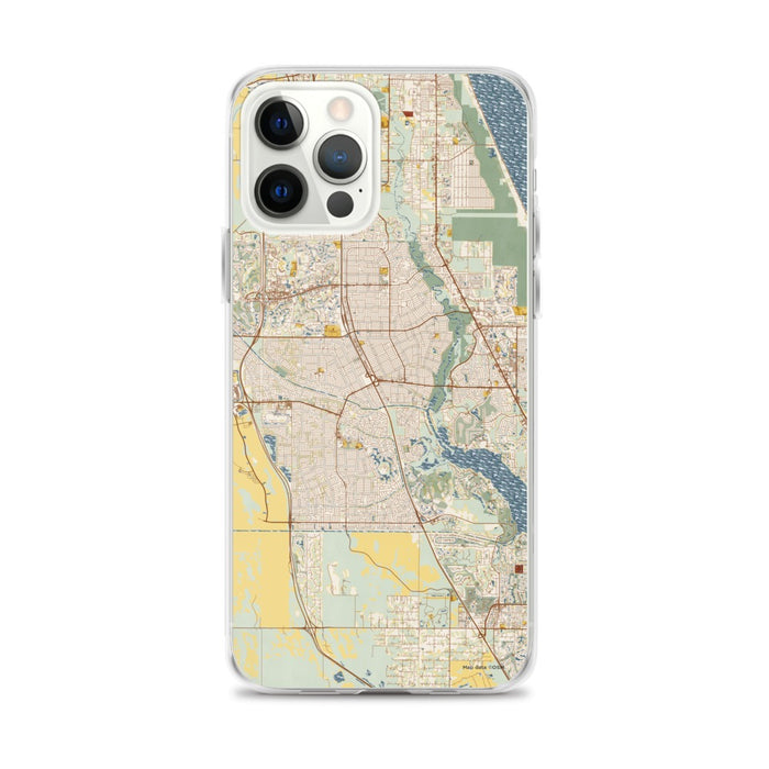 Custom Port St. Lucie Florida Map iPhone 12 Pro Max Phone Case in Woodblock