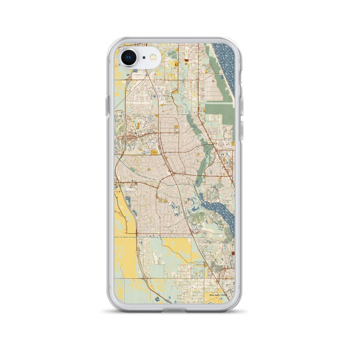 Custom Port St. Lucie Florida Map iPhone SE Phone Case in Woodblock