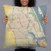 Person holding 22x22 Custom Port St. Lucie Florida Map Throw Pillow in Woodblock