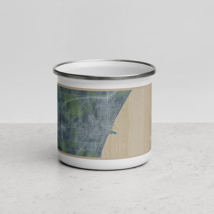 Front View Custom Port Washington Wisconsin Map Enamel Mug in Afternoon