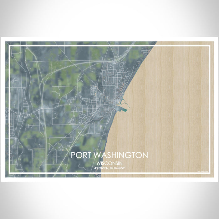 Port Washington Wisconsin Map Print Landscape Orientation in Afternoon Style With Shaded Background