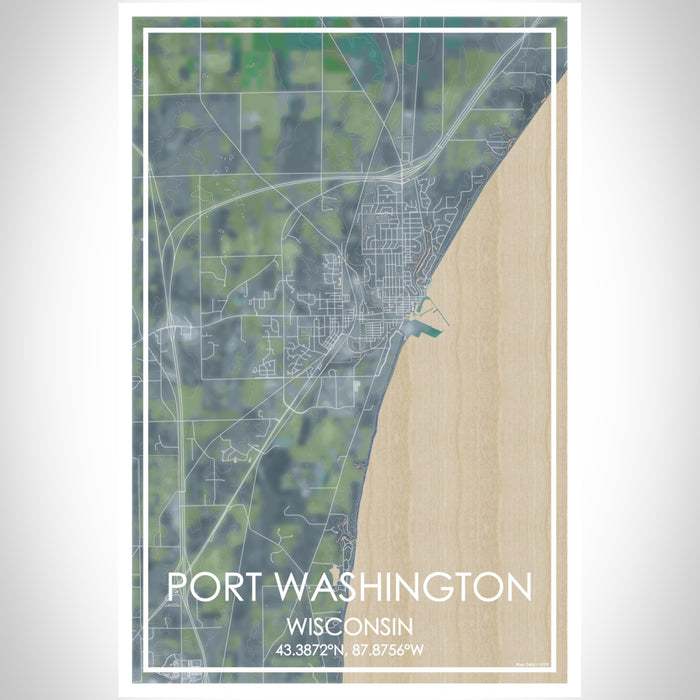 Port Washington Wisconsin Map Print Portrait Orientation in Afternoon Style With Shaded Background