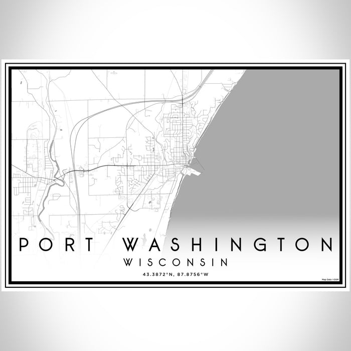 Port Washington Wisconsin Map Print Landscape Orientation in Classic Style With Shaded Background