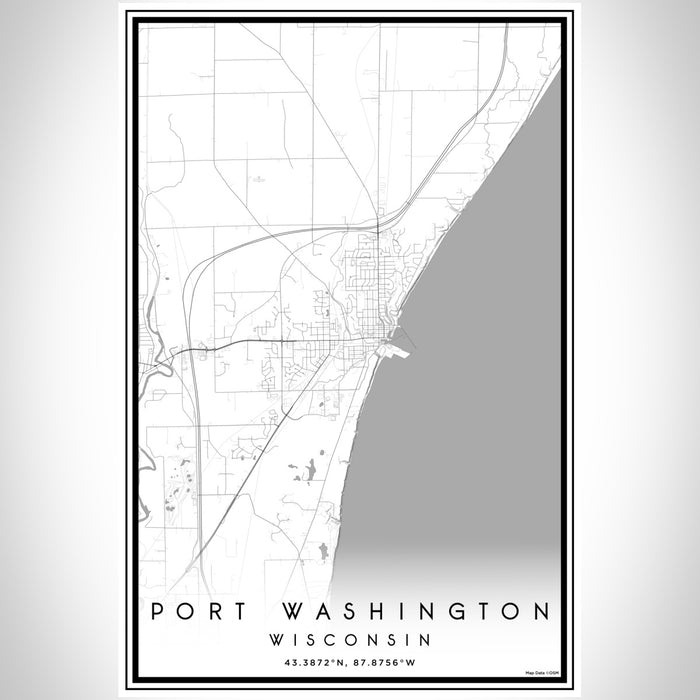 Port Washington Wisconsin Map Print Portrait Orientation in Classic Style With Shaded Background