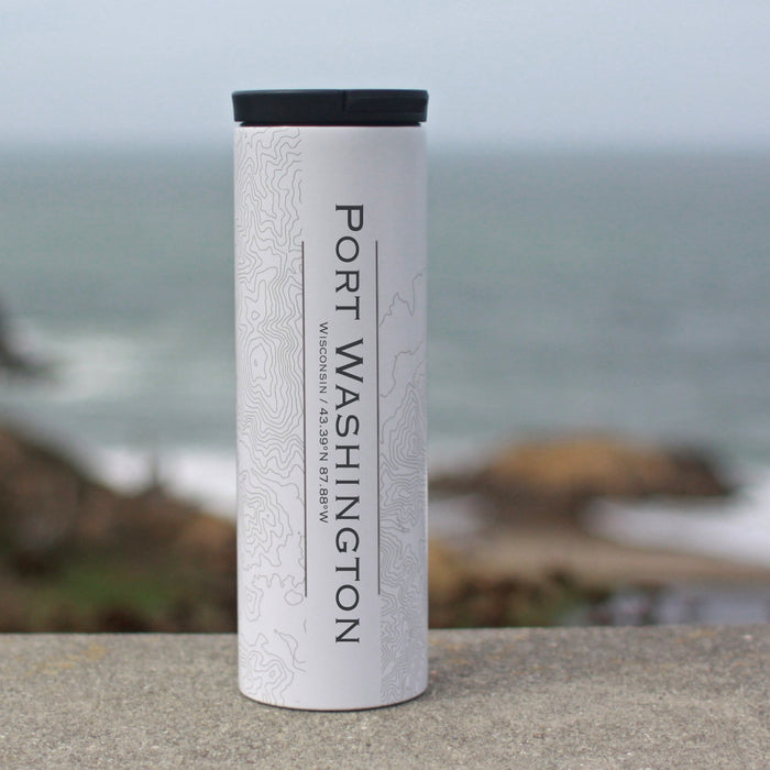 Port Washington Wisconsin Custom Engraved City Map Inscription Coordinates on 17oz Stainless Steel Insulated Tumbler in White