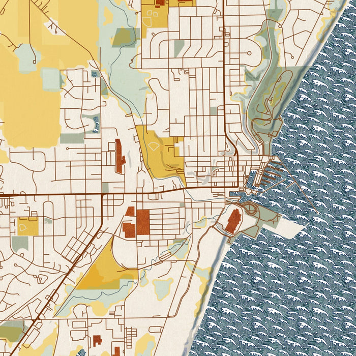 Port Washington Wisconsin Map Print in Woodblock Style Zoomed In Close Up Showing Details