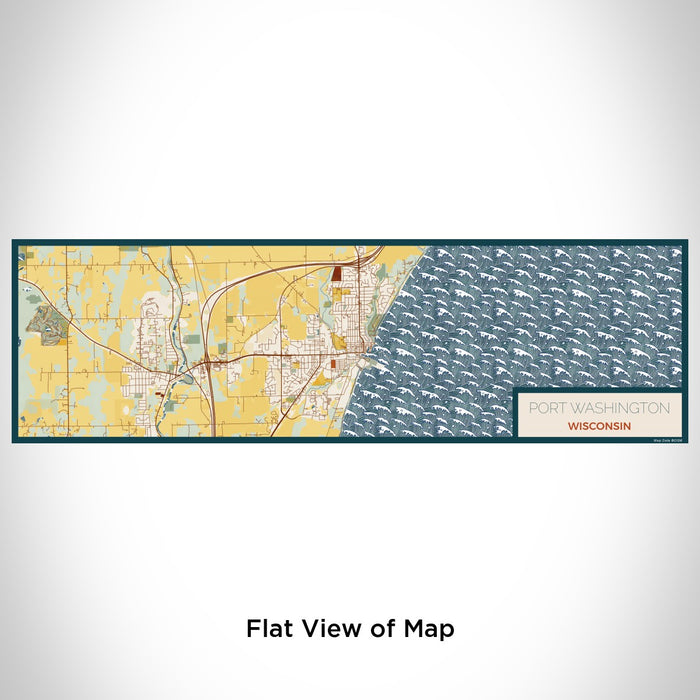 Flat View of Map Custom Port Washington Wisconsin Map Enamel Mug in Woodblock