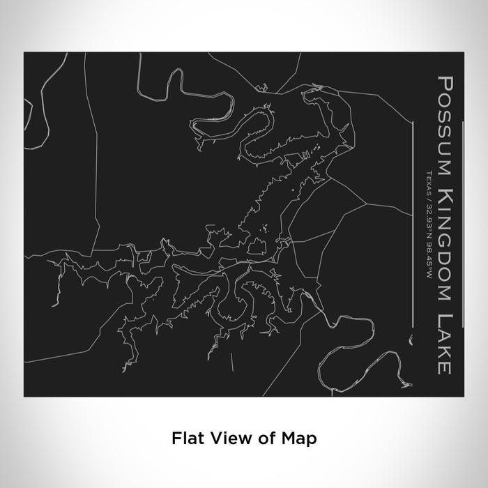 Rendered View of Possum Kingdom Lake Texas Map Engraving on 20oz Stainless Steel Insulated Bottle with Bamboo Top in Black