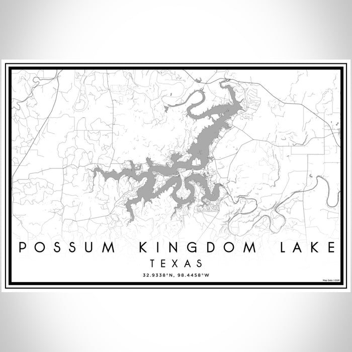 Possum Kingdom Lake Texas Map Print Landscape Orientation in Classic Style With Shaded Background