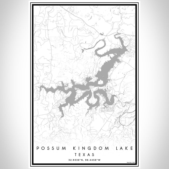 Possum Kingdom Lake Texas Map Print Portrait Orientation in Classic Style With Shaded Background