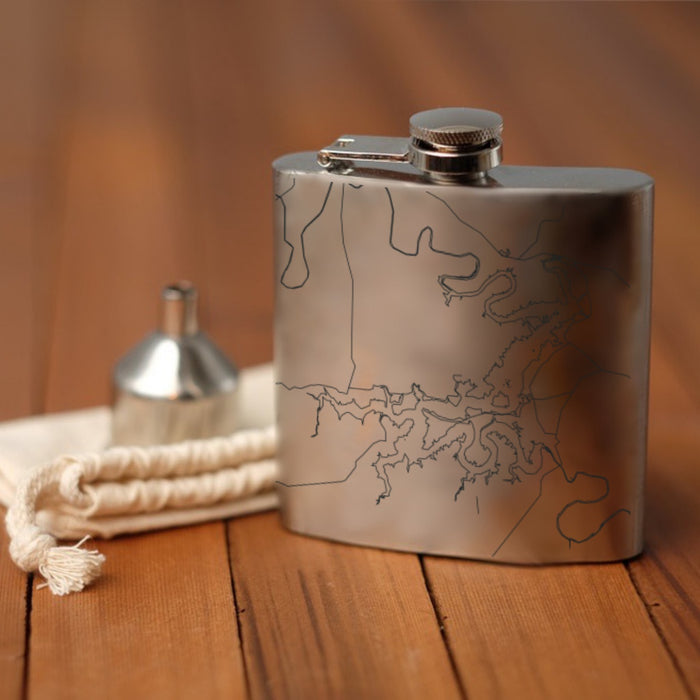 Possum Kingdom Lake Texas Custom Engraved City Map Inscription Coordinates on 6oz Stainless Steel Flask