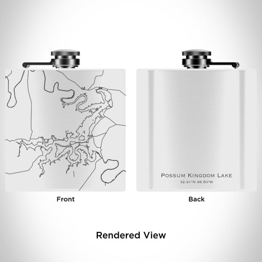 Rendered View of Possum Kingdom Lake Texas Map Engraving on 6oz Stainless Steel Flask in White
