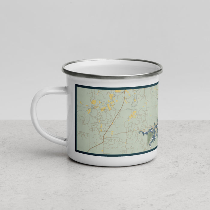Left View Custom Possum Kingdom Lake Texas Map Enamel Mug in Woodblock