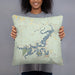 Person holding 18x18 Custom Possum Kingdom Lake Texas Map Throw Pillow in Woodblock