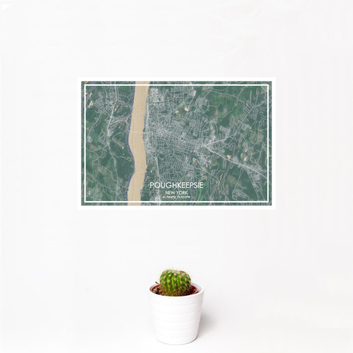 12x18 Poughkeepsie New York Map Print Landscape Orientation in Afternoon Style With Small Cactus Plant in White Planter
