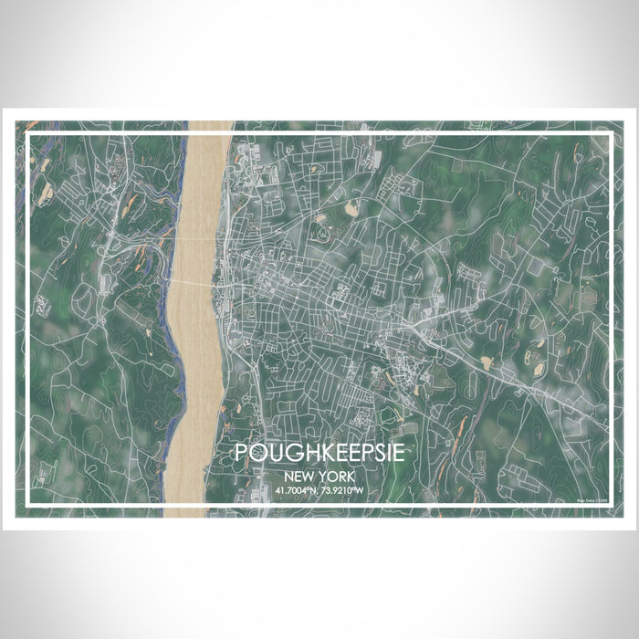 Poughkeepsie New York Map Print Landscape Orientation in Afternoon Style With Shaded Background
